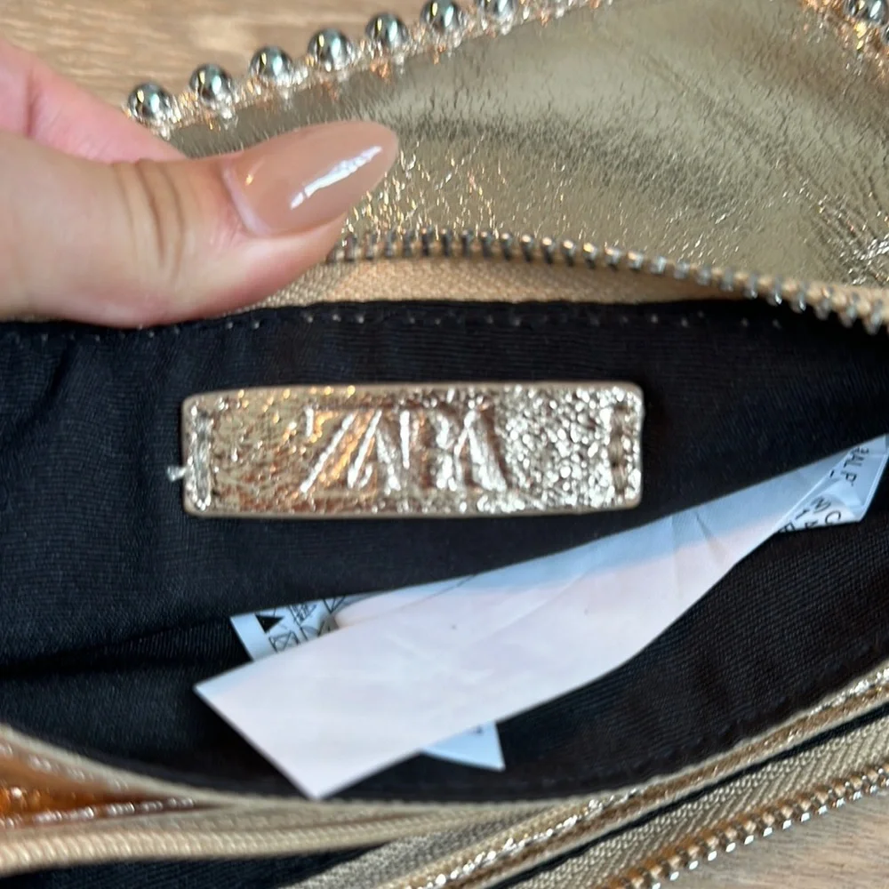 Metallic Rose Gold Crinkled Faux Leather With Studs Bag - Picture 8 of 10